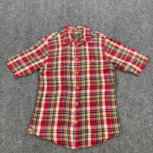 J.L. Powell Shirt Mens L Red Plaid 100% Cotton Short Sleeve Button Up Casual
